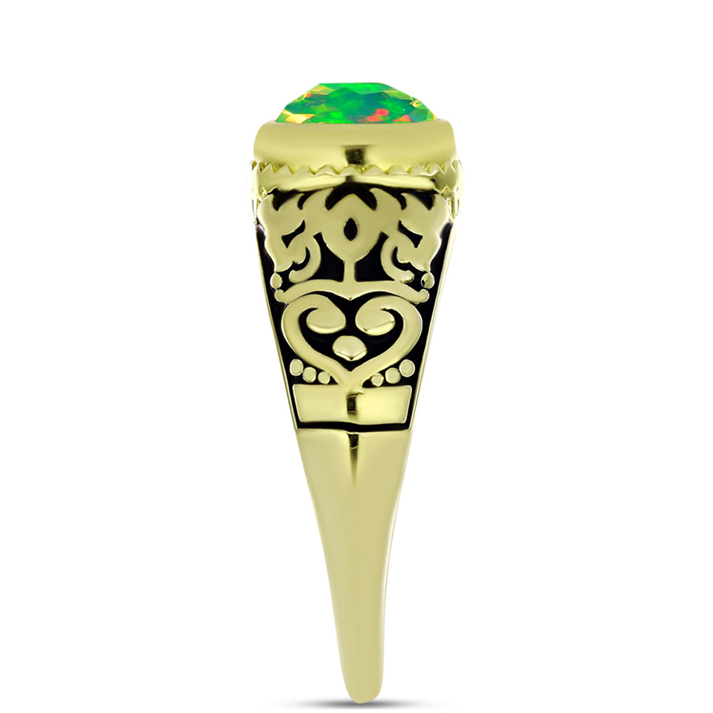 Anillo de Plata Bañada en Oro con Ópalo Verde Etíope de Lega Dembi