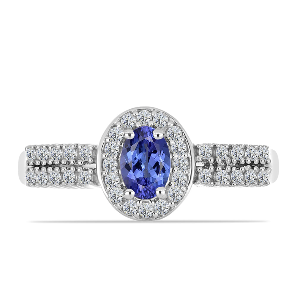 Anillo de Plata con Tanzanita AAA y Topacio Blanco