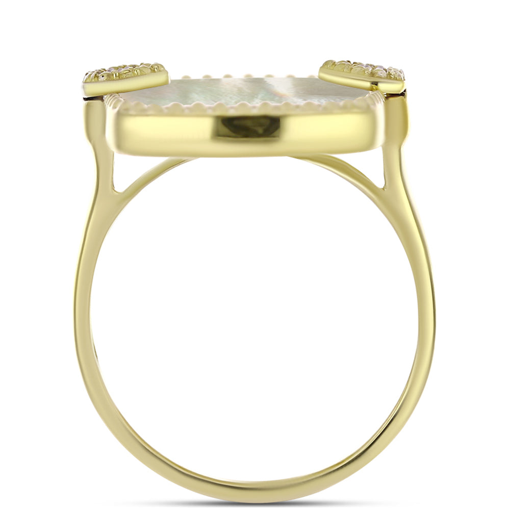 Anillo de Plata Bañada en Oro con Madreperla y Topacio Blanco