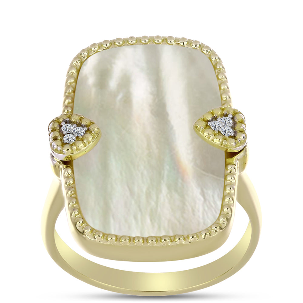 Anillo de Plata Bañada en Oro con Madreperla y Topacio Blanco