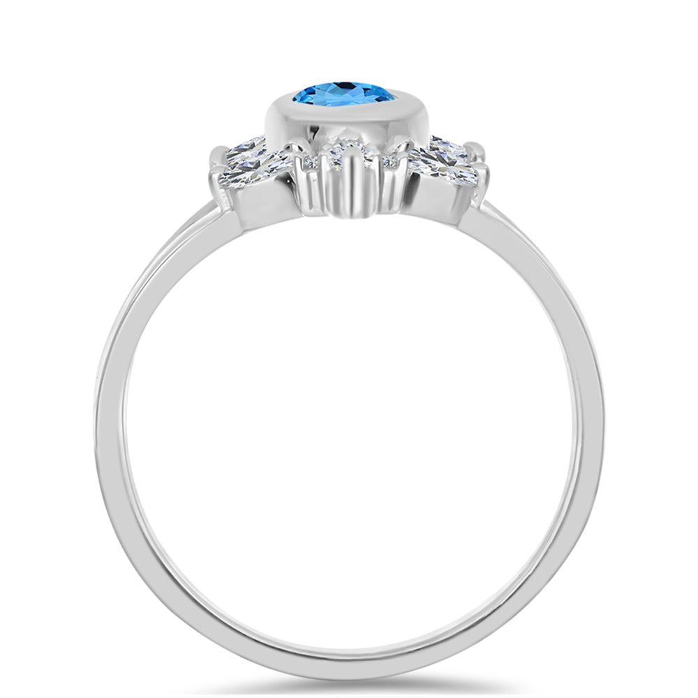 Anillo de Plata con Topacio Azul Suizo y Topacio Blanco 2 