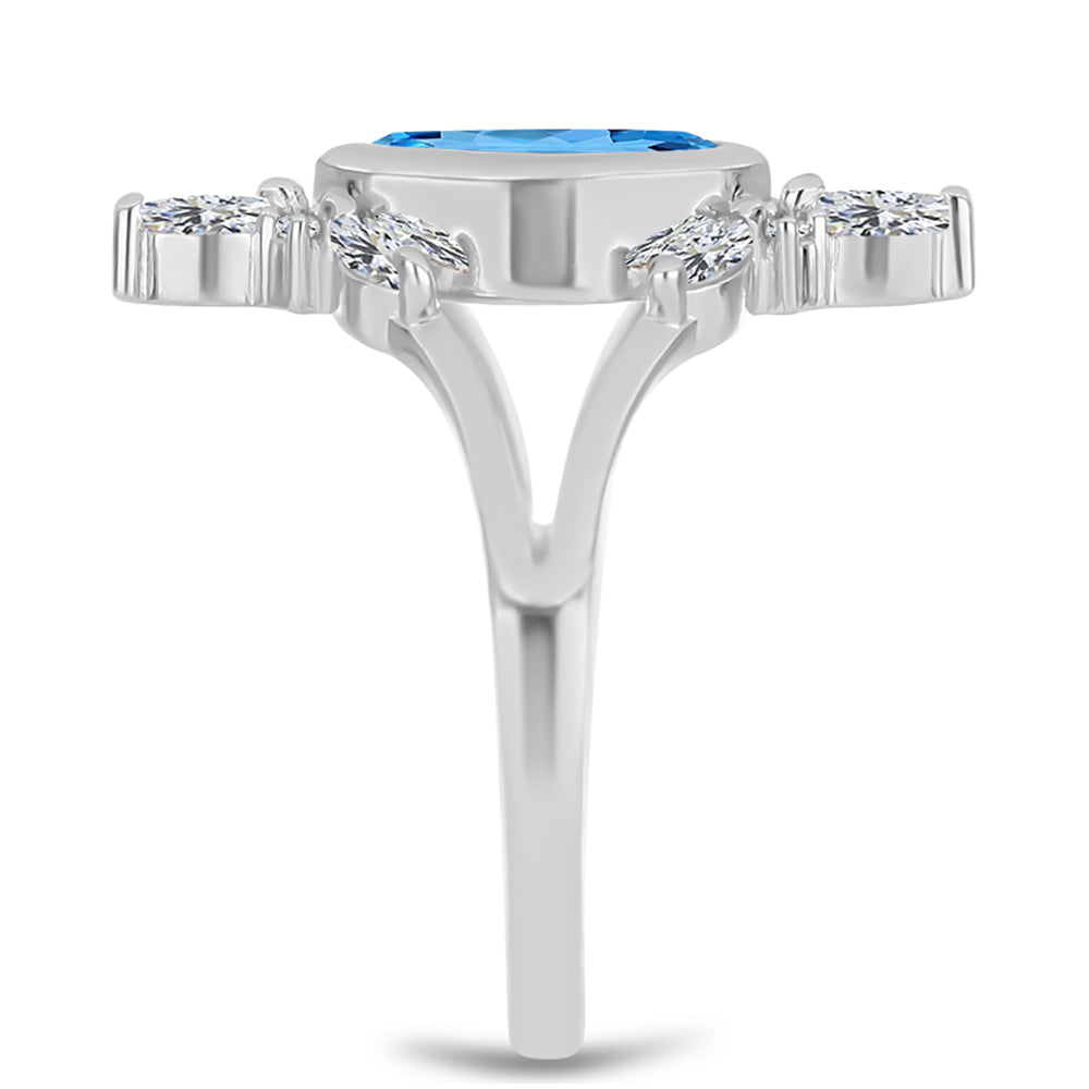 Anillo de Plata con Topacio Azul Suizo y Topacio Blanco