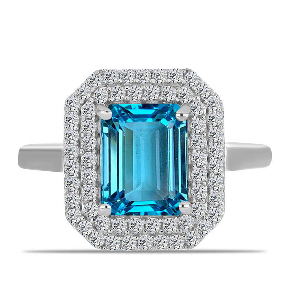 Anillo de Plata con Topacio Azul Suizo y Topacio Blanco