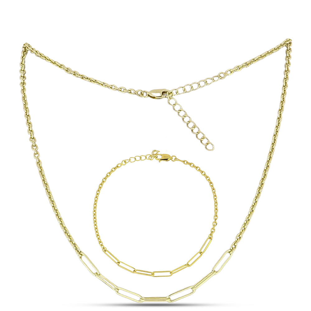 Conjunto de Plata Bañada en Oro ( Collar +Pulsera ) 1 