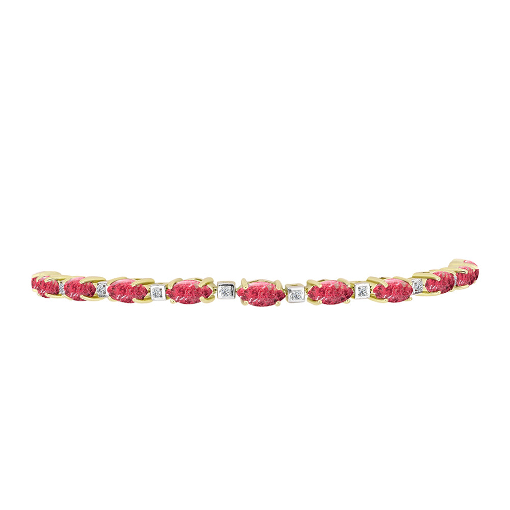 Pulsera de Plata Bañada en Oro con Thulita y Topacio Blanco