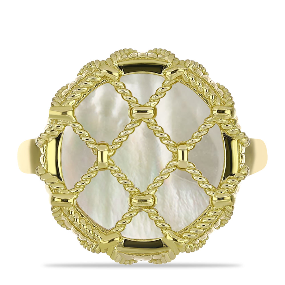 Anillo de Plata Bañada en Oro con Madreperla