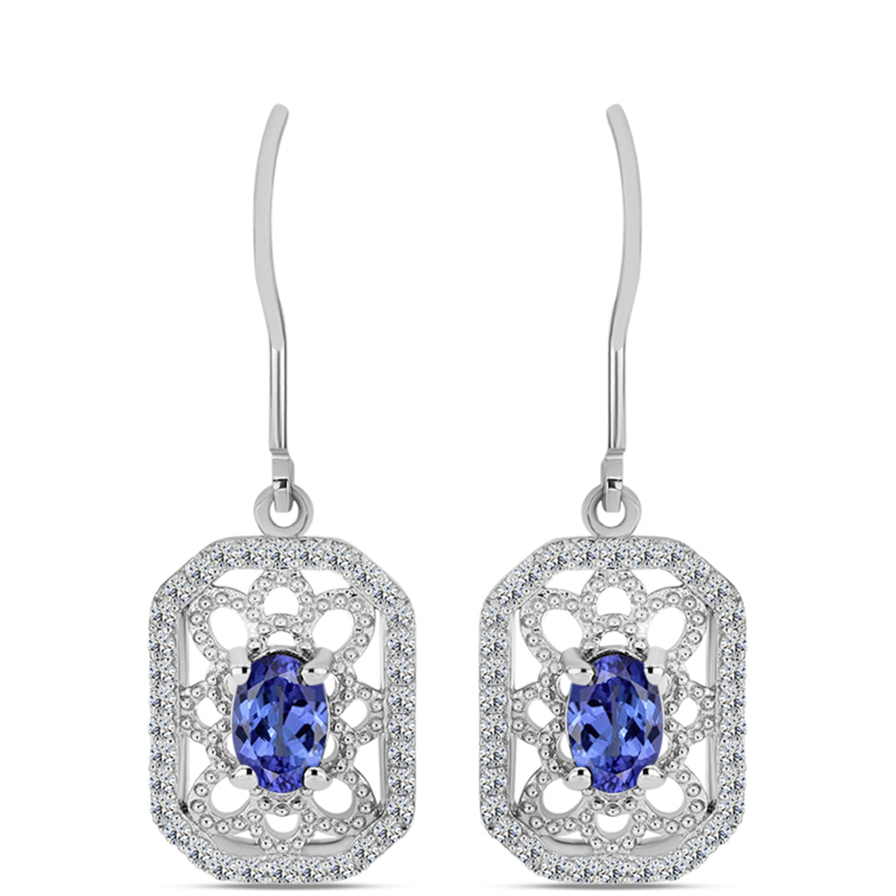 Pendientes de Plata con Tanzanita AAA y Topacio Blanco