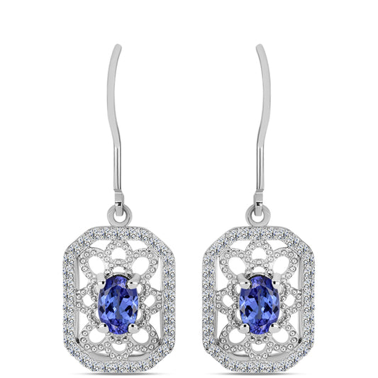 Pendientes de Plata con Tanzanita AAA y Topacio Blanco