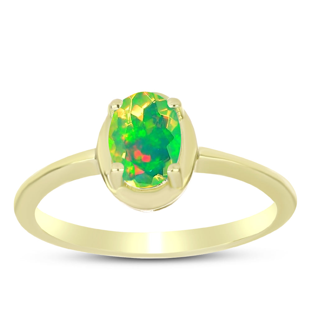 Anillo de Plata Bañada en Oro con Ópalo Verde Etíope de Lega Dembi