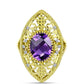 Anillo de Plata Bañada en Oro con Amatista de Marruecos y Topacio Blanco