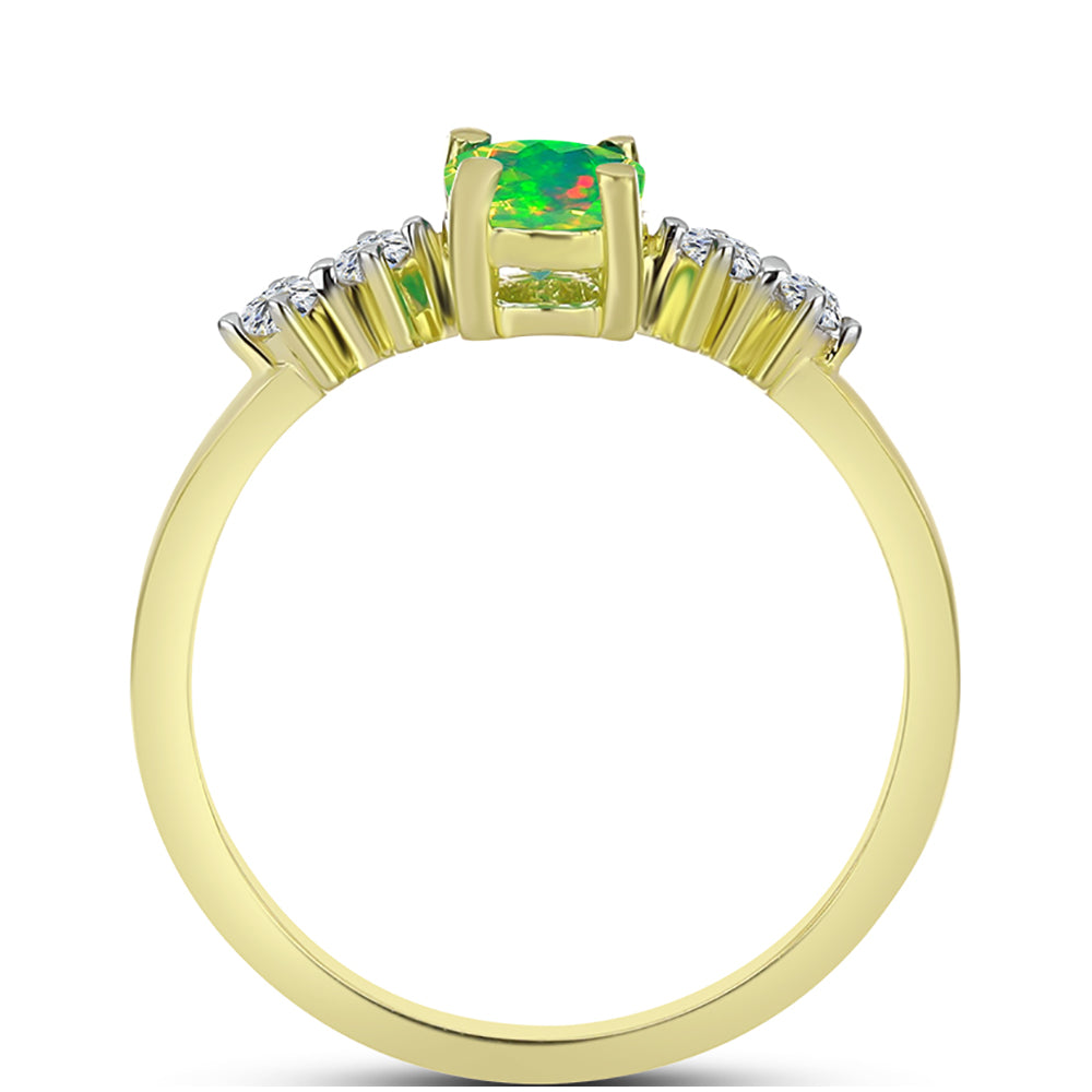 Anillo de Plata Bañada en Oro con Ópalo Verde Etíope de Lega Dembi y Topacio Blanco 2 