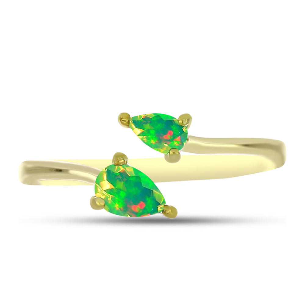Anillo de Plata Bañada en Oro con Ópalo Verde Etíope de Lega Dembi 1 