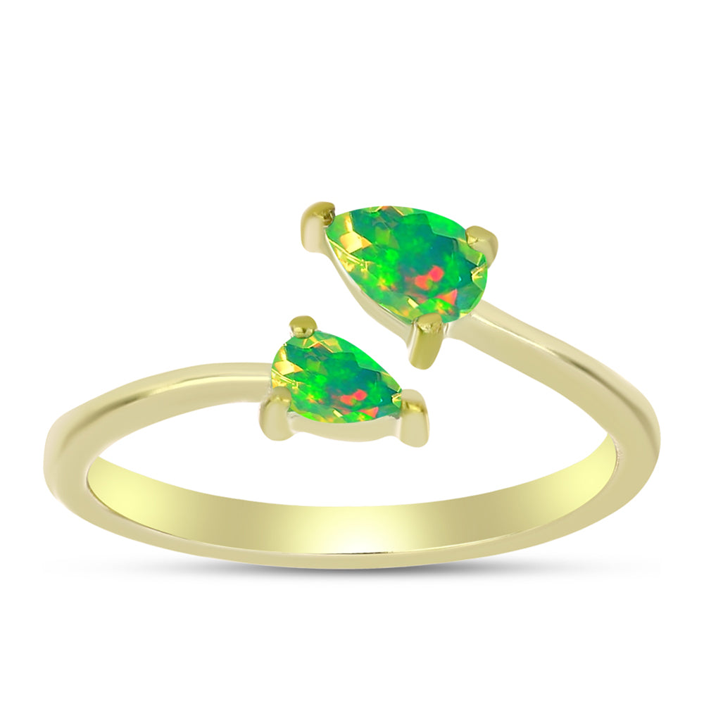 Anillo de Plata Bañada en Oro con Ópalo Verde Etíope de Lega Dembi 3 