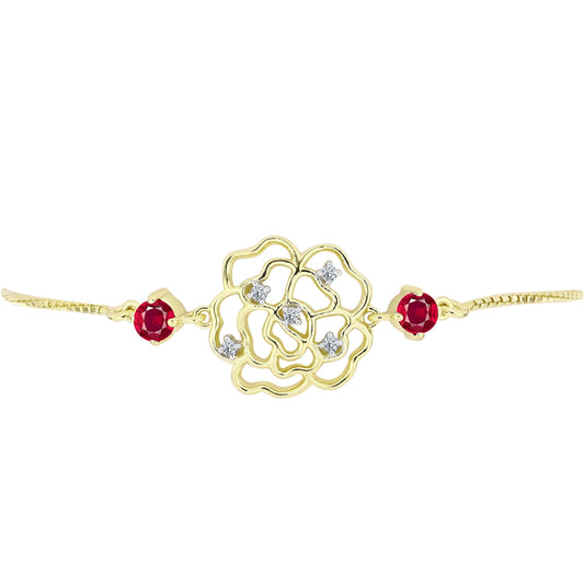 Pulsera de Plata Bañada en Oro con Rubí de Madagascar y Topacio Blanco
