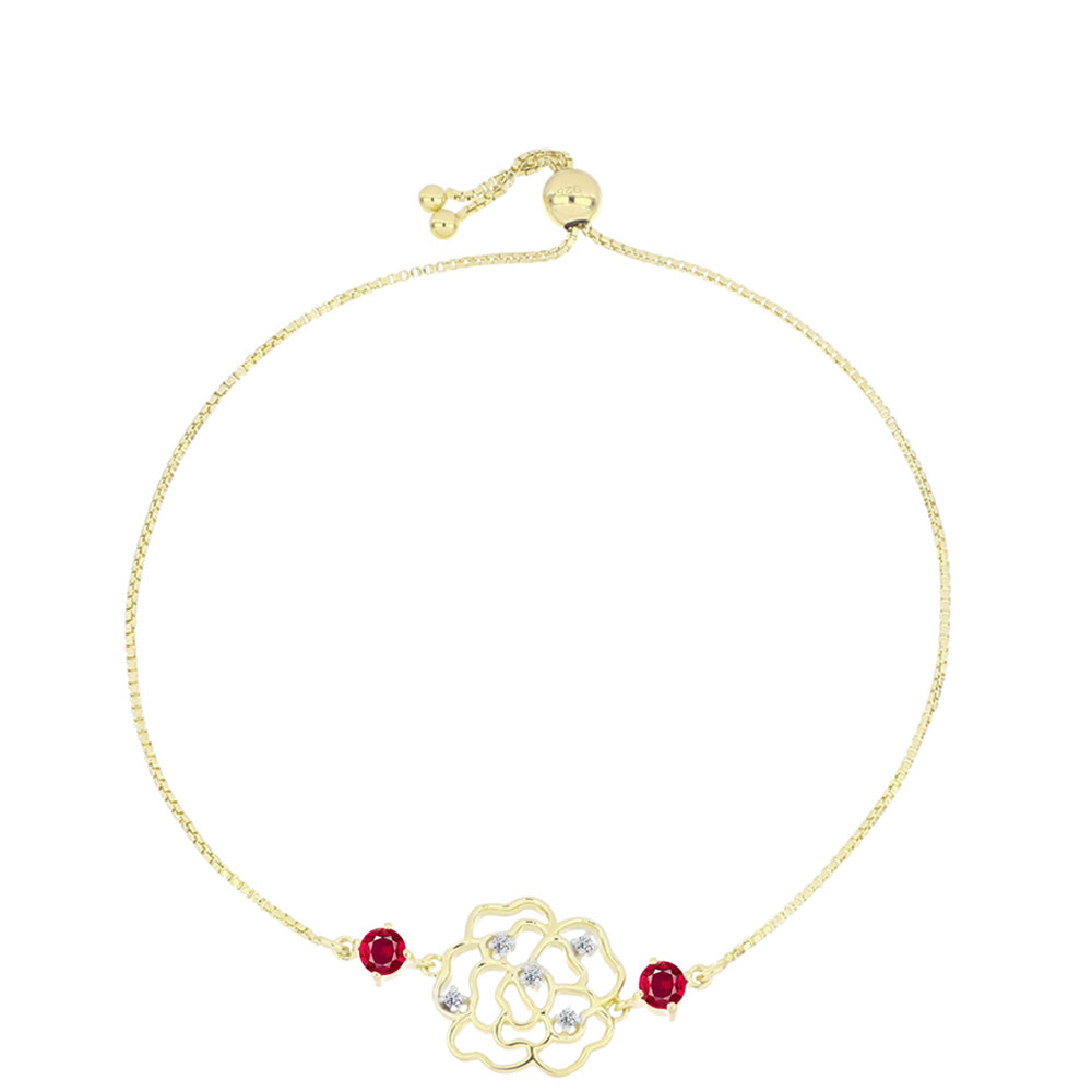 Pulsera de Plata Bañada en Oro con Rubí de Madagascar y Topacio Blanco 1 