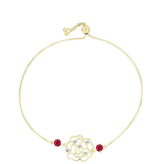 Pulsera de Plata Bañada en Oro con Rubí de Madagascar y Topacio Blanco