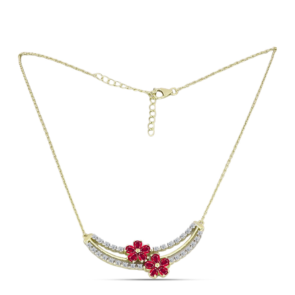 Collar de Plata Bañada en Oro con Rubí de Madagascar y Topacio Blanco 1 
