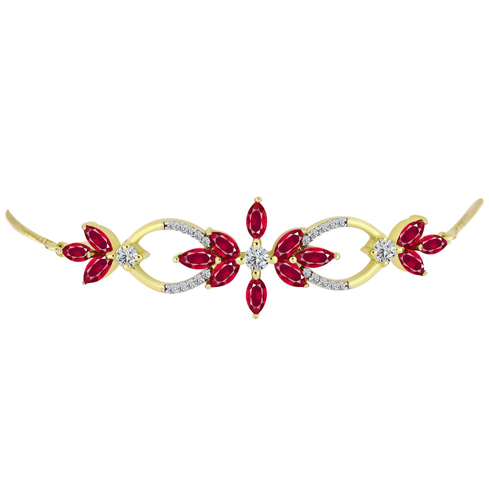 Pulsera de Plata Bañada en Oro con Rubí de Madagascar y Topacio Blanco 2 