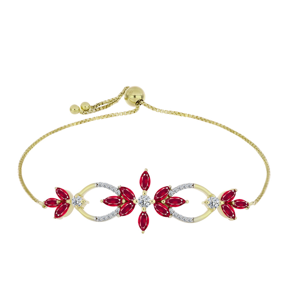 Pulsera de Plata Bañada en Oro con Rubí de Madagascar y Topacio Blanco