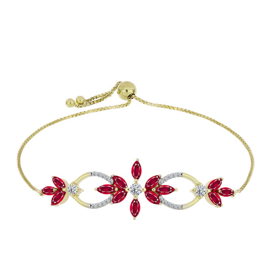 Pulsera de Plata Bañada en Oro con Rubí de Madagascar y Topacio Blanco