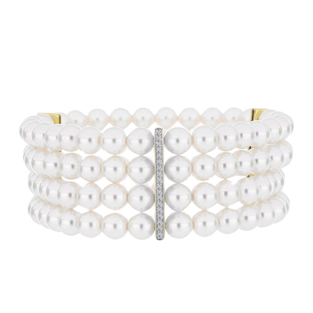 Pulsera de Plata Bañada en Oro con Perla de Agua Dulce y Topacio Blanco