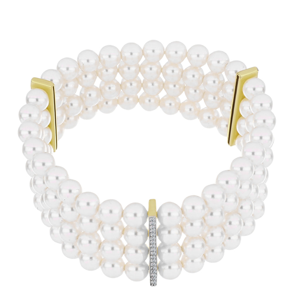 Pulsera de Plata Bañada en Oro con Perla de Agua Dulce y Topacio Blanco 1 
