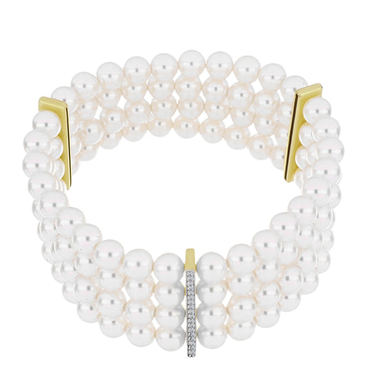Pulsera de Plata Bañada en Oro con Perla de Agua Dulce y Topacio Blanco