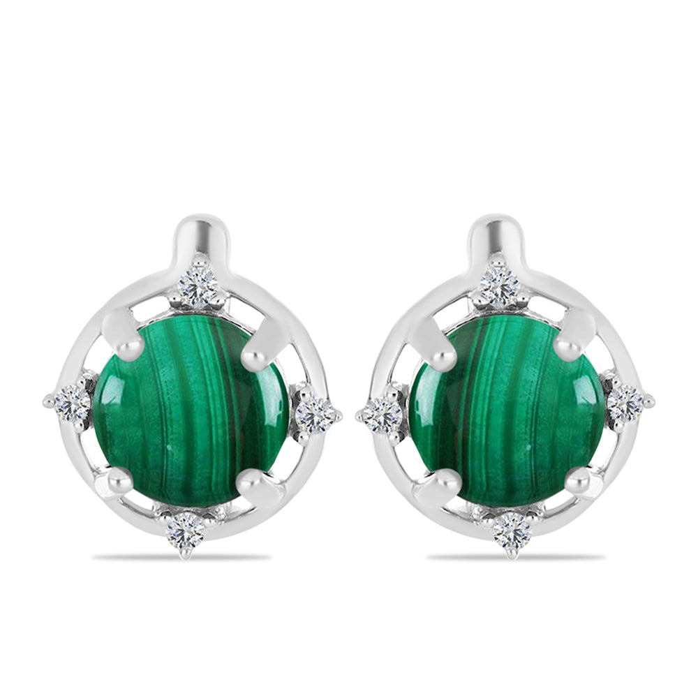 Pendientes de Plata con Malaquita y Topacio Blanco