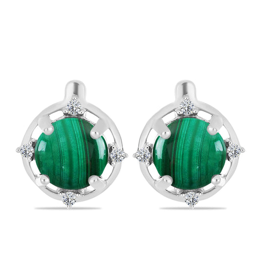 Pendientes de Plata con Malaquita y Topacio Blanco