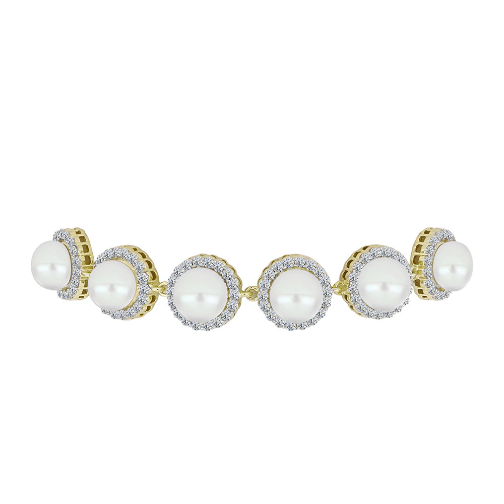 Pulsera de Plata Bañada en Oro con Perla de Agua Dulce y Topacio Blanco
