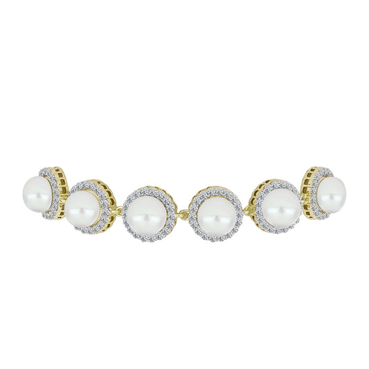 Pulsera de Plata Bañada en Oro con Perla de Agua Dulce y Topacio Blanco