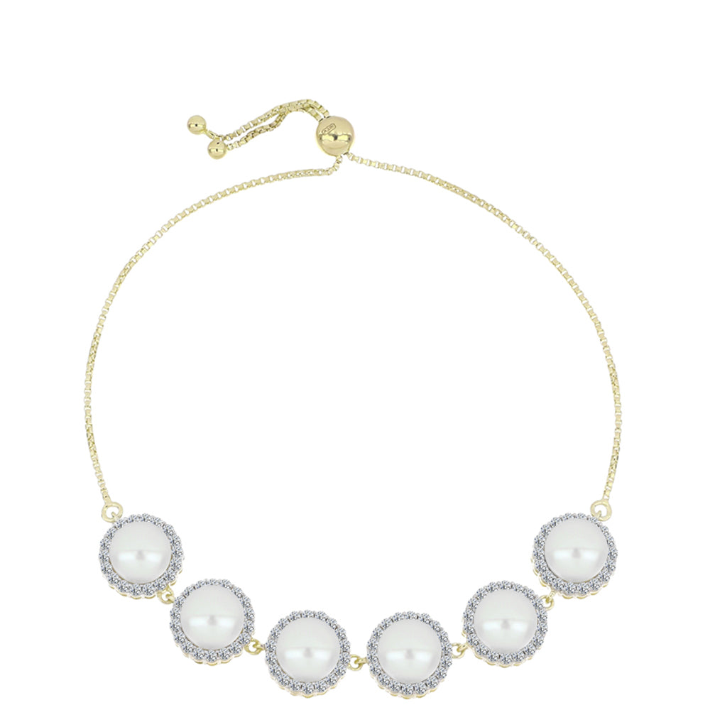 Pulsera de Plata Bañada en Oro con Perla de Agua Dulce y Topacio Blanco