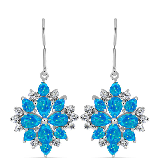 Pendientes de Plata con Ópalo Azul Paraiba de Etiopía y Topacio Blanco