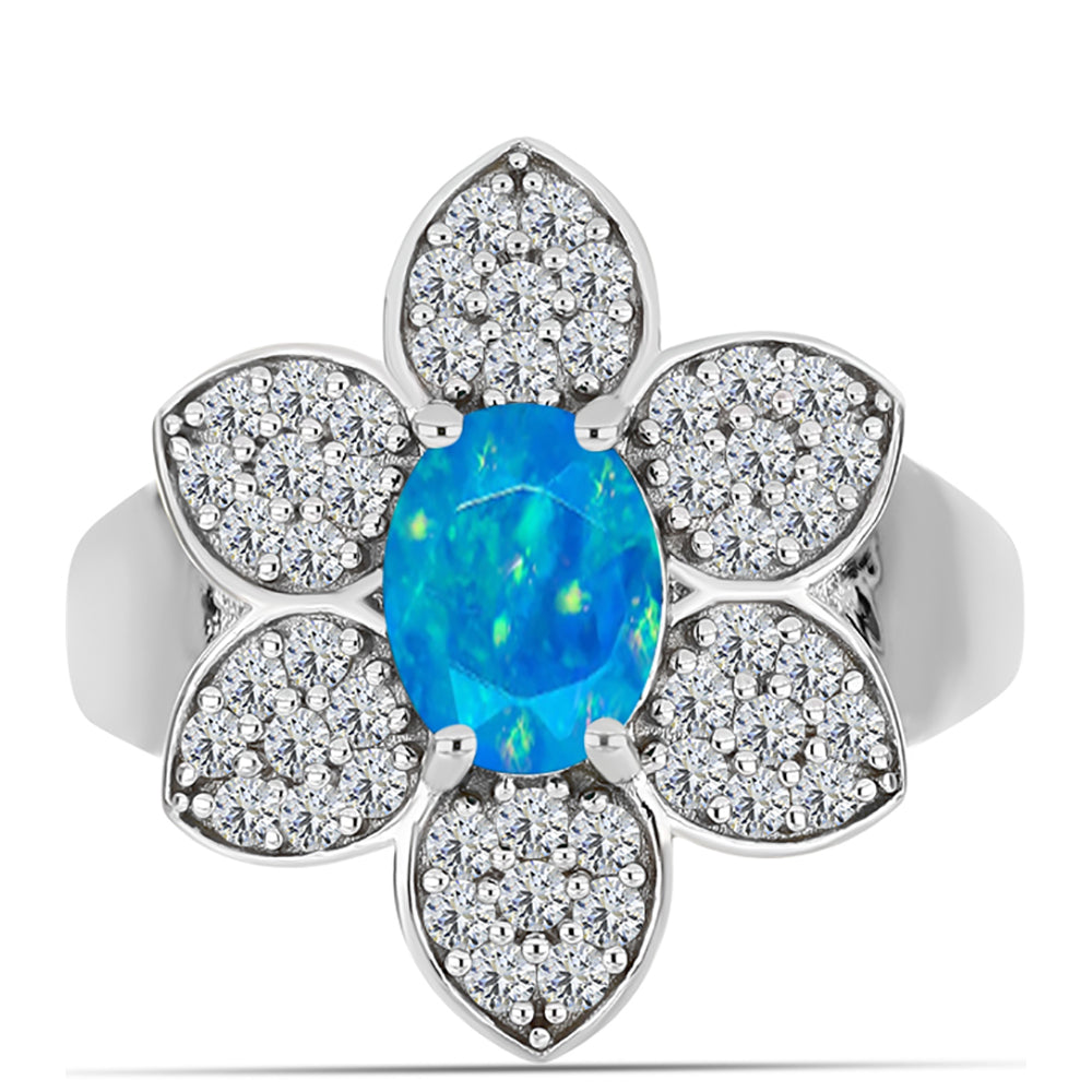 Anillo de Plata con Ópalo Azul Paraiba de Etiopía y Topacio Blanco 1 