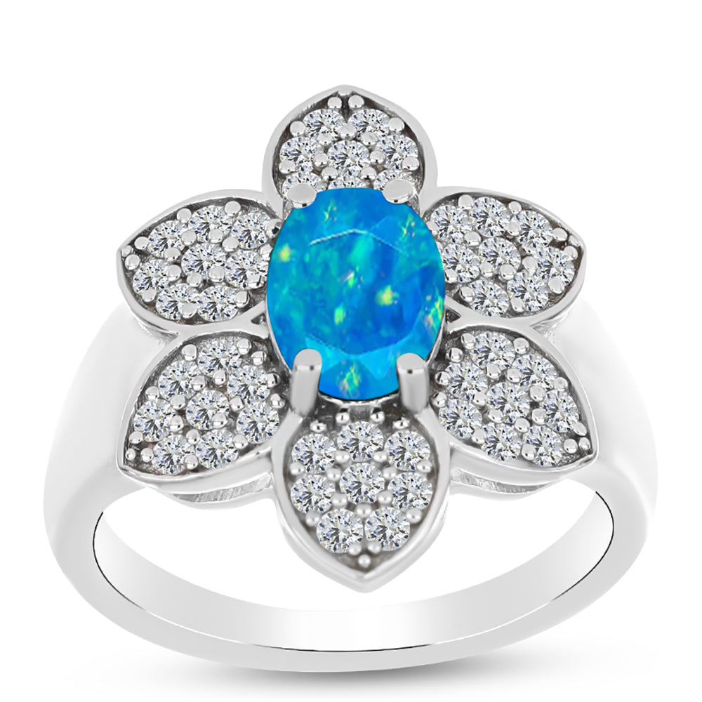 Anillo de Plata con Ópalo Azul Paraiba de Etiopía y Topacio Blanco