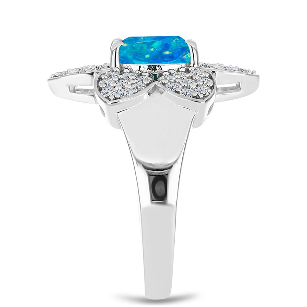 Anillo de Plata con Ópalo Azul Paraiba de Etiopía y Topacio Blanco