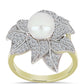 Anillo de Plata Bañada en Oro con Perla de Agua Dulce y Topacio Blanco