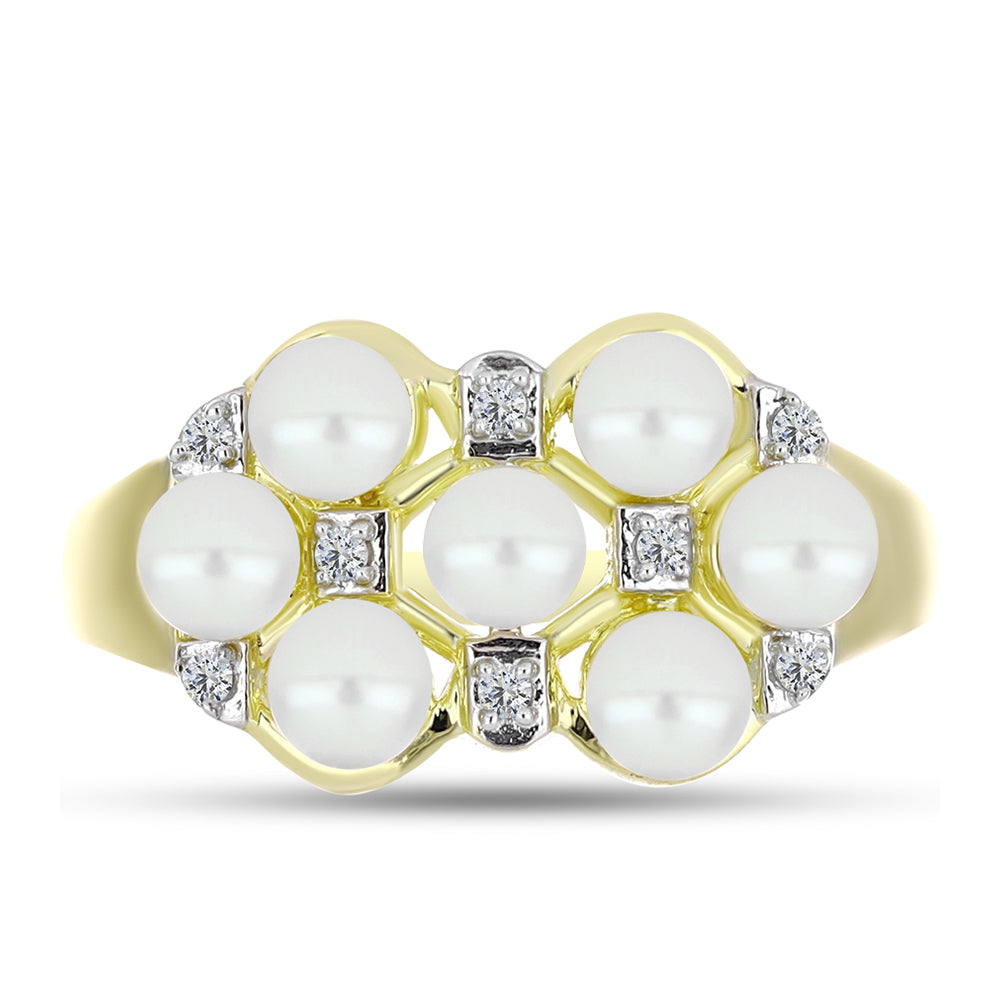 Anillo de Plata Bañada en Oro con Perla de Agua Dulce y Topacio Blanco