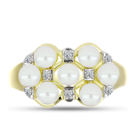 Anillo de Plata Bañada en Oro con Perla de Agua Dulce y Topacio Blanco