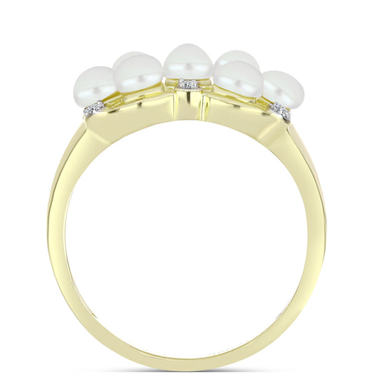 Anillo de Plata Bañada en Oro con Perla de Agua Dulce y Topacio Blanco