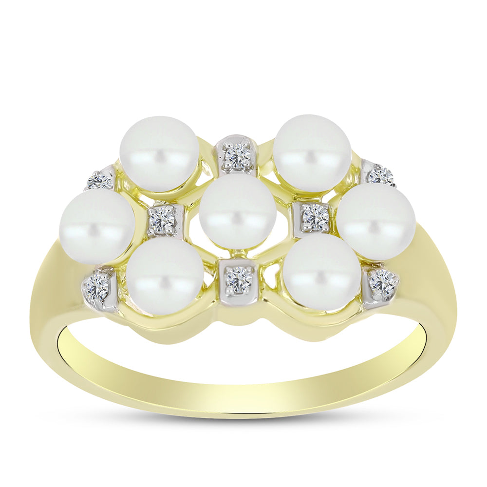 Anillo de Plata Bañada en Oro con Perla de Agua Dulce y Topacio Blanco