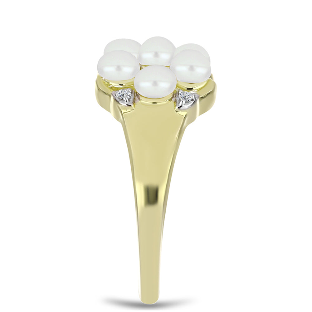 Anillo de Plata Bañada en Oro con Perla de Agua Dulce y Topacio Blanco 4 