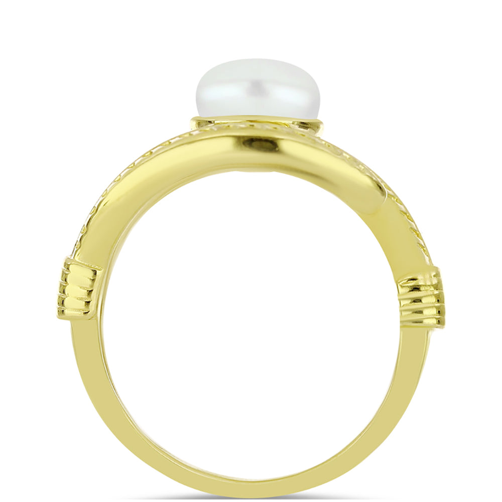 Anillo de Plata Bañada en Oro con Perla de Agua Dulce