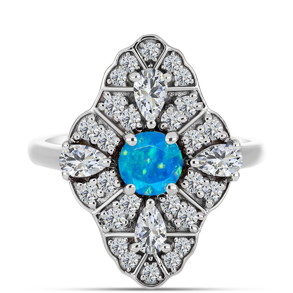 Anillo de Plata con Ópalo Azul Paraiba de Etiopía y Topacio Blanco