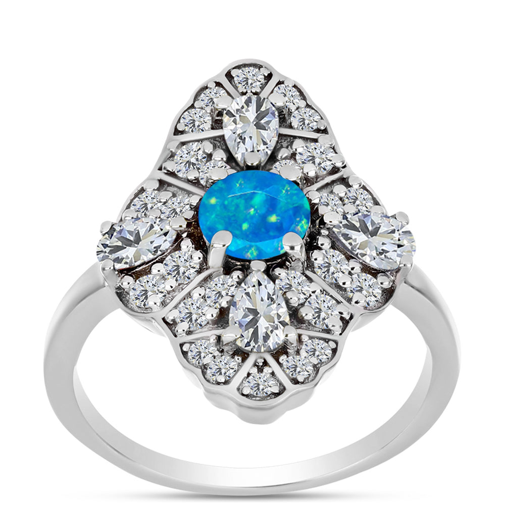 Anillo de Plata con Ópalo Azul Paraiba de Etiopía y Topacio Blanco