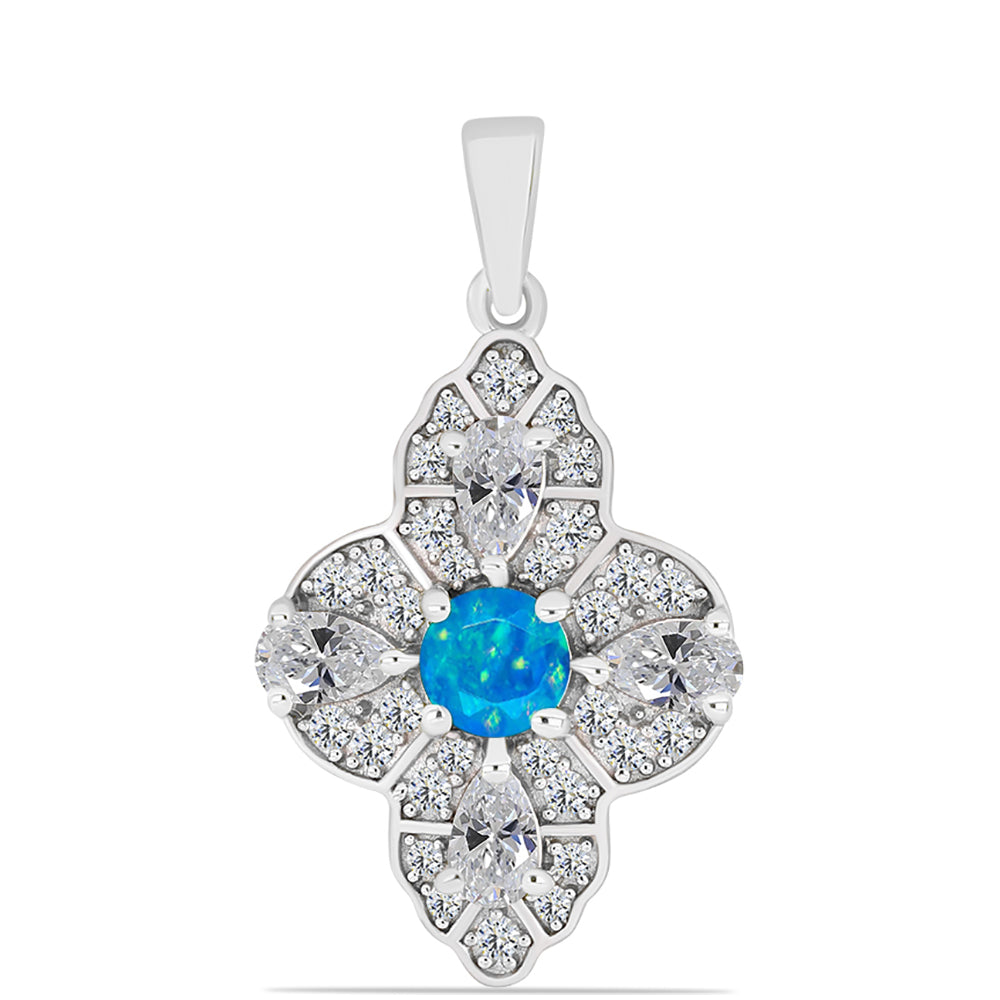 Colgante de Plata con Ópalo Azul Paraiba de Etiopía y Topacio Blanco