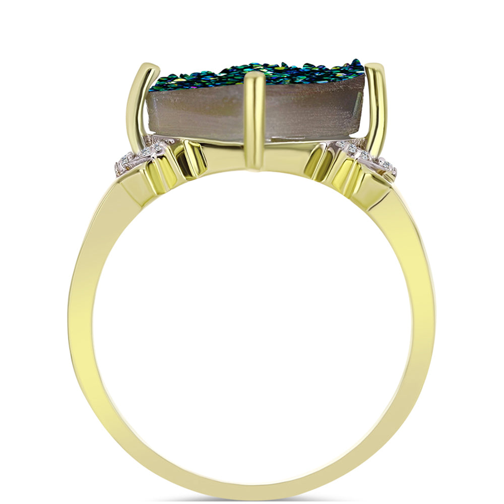 Anillo de Plata Bañada en Oro con Drusa Verde y Topacio Blanco 2 