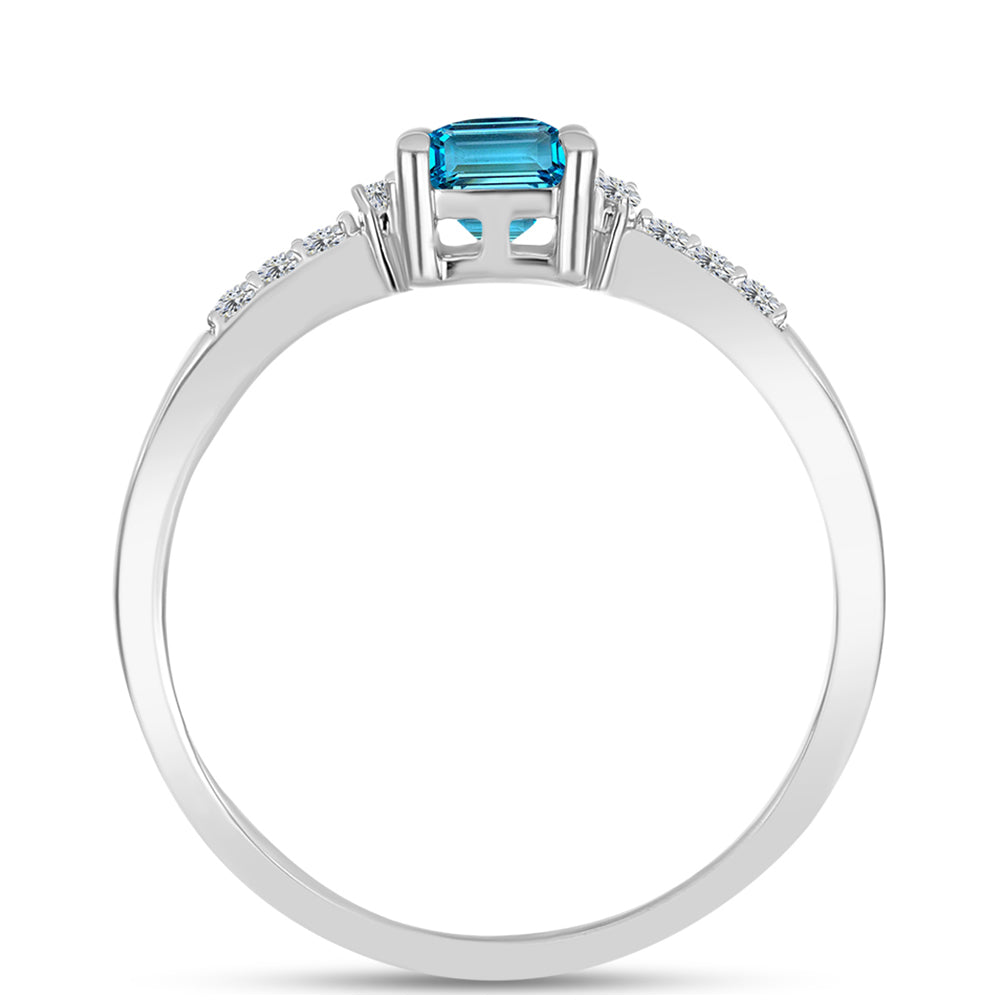 Anillo de Plata con Topacio Azul Suizo y Topacio Blanco