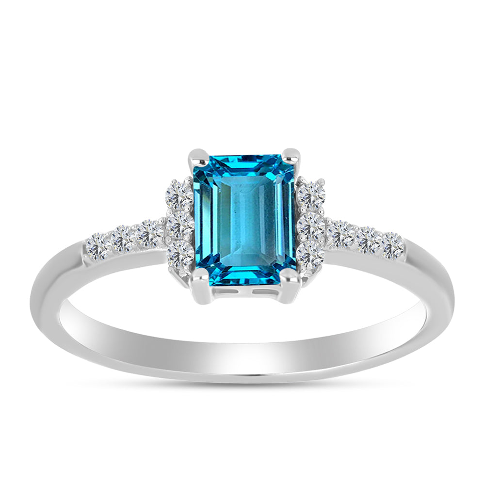 Anillo de Plata con Topacio Azul Suizo y Topacio Blanco