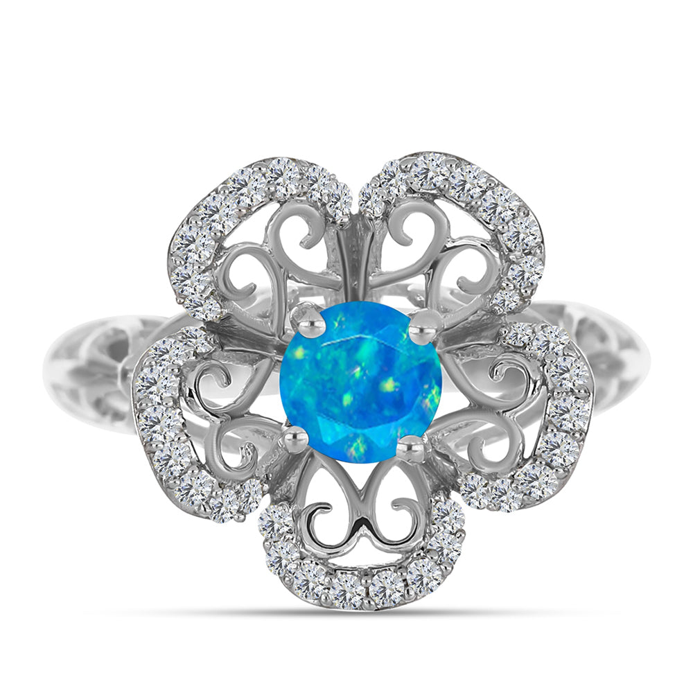 Anillo de Plata con Ópalo Azul Paraiba de Etiopía y Topacio Blanco